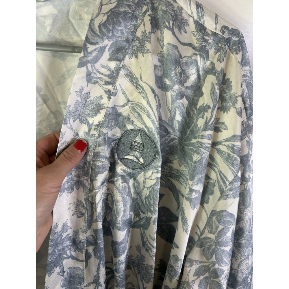 Potterybarn Robe Blue Floral Flowers Satin Belted - Picture 5 of 8